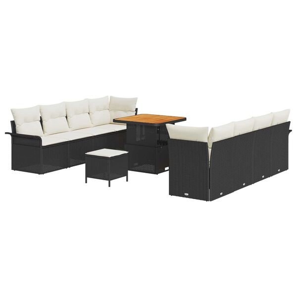vidaXL Tuin Sofa Set met kussen met opslag 11 pcs Zwart en Crème