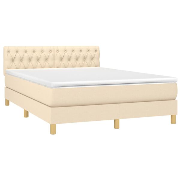 vidaXL Boxspring met matras en LED stof cr&egrave;mekleurig 140x190 cm