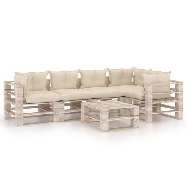 vidaXL 6-delige Loungeset met kussens pallet grenenhout