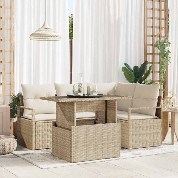 vidaXL Tuin Sofa Set met opslag 5 pcs Beige Poly riet