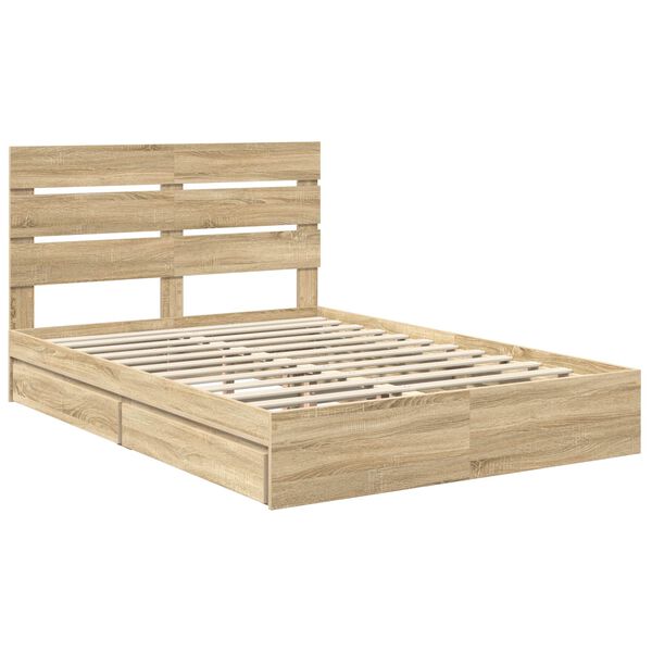 vidaXL Opslag bed met lade Sonoma Eiken 150 x 200 cm Bewerkt hout