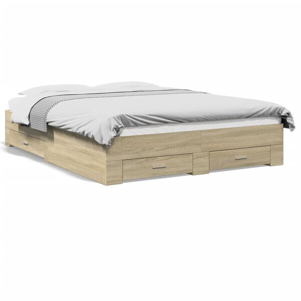 vidaXL Bedframe met lades bewerkt hout sonoma eikenkleurig 150x200 cm