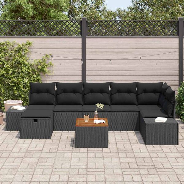 vidaXL Tuin Sofa Set met kussen met opslag 8 pcs Zwart Poly riet