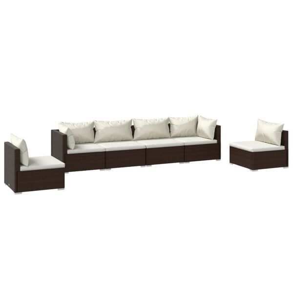 vidaXL 6-delige Loungeset met kussens poly rattan bruin