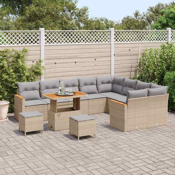 vidaXL Tuinbankenset 12 pcs Beige poly rattan