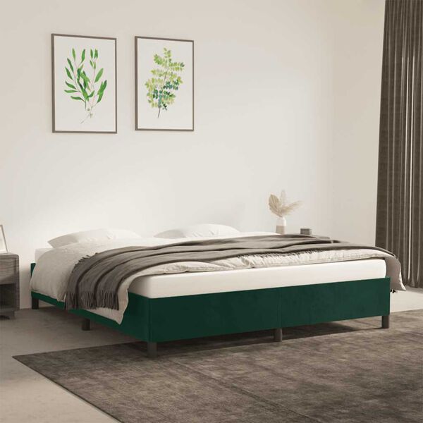 vidaXL Bedframe zonder matras 160x200 cm fluweel donkergroen