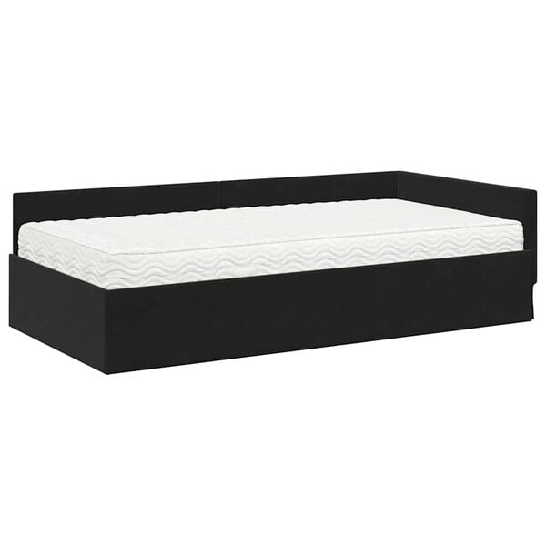 vidaXL Hoekbedframe met Matras Anders 2 pcs Zwart Fluweel