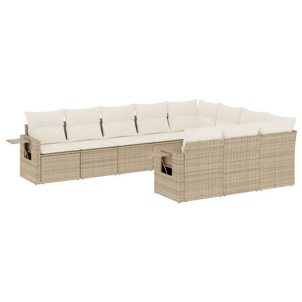 vidaXL 10-delige Loungeset met kussens poly rattan beige