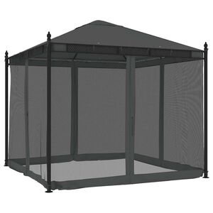 vidaXL Prieel met zijwanden van gaas 2,93x2,93m staal antracietkleurig
