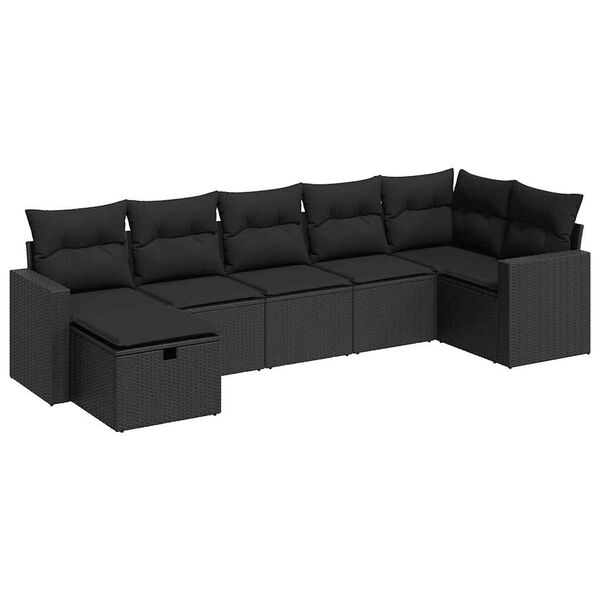 vidaXL 7-delige Loungeset met kussens poly rattan zwart