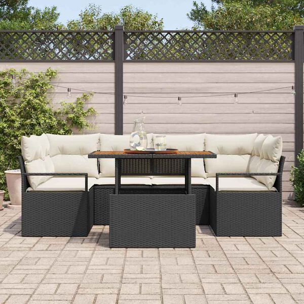 vidaXL Tuin Sofa Set met kussen 7 pcs Zwart en cr&egrave;me