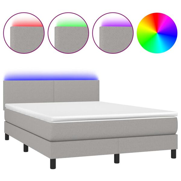 vidaXL Boxspring met matras en LED stof lichtgrijs 140x190 cm