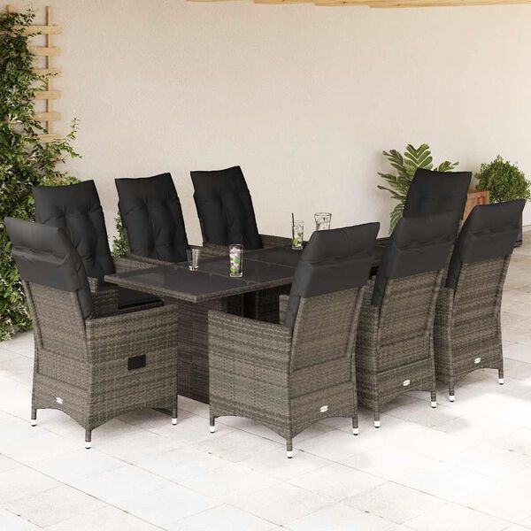 vidaXL 9-delige Tuinset met kussens poly rattan grijs