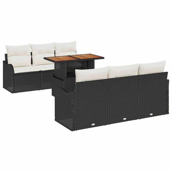 vidaXL Tuin Sofa Set met kussen 7 pcs Zwart en cr&egrave;me