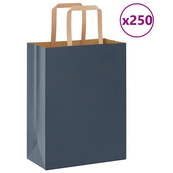 vidaXL Papieren zakken 250 st met hengsels 21x11x28 cm blauw