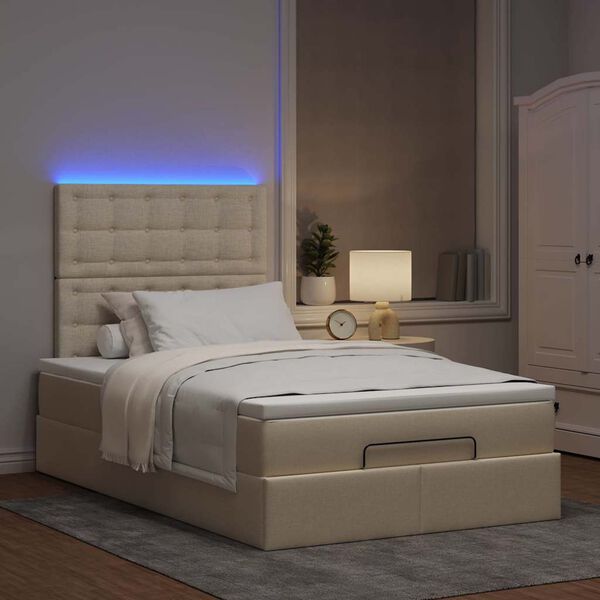 vidaXL Ottoman bed met matras en LED's 120x190cm stof cr&egrave;mekleurig