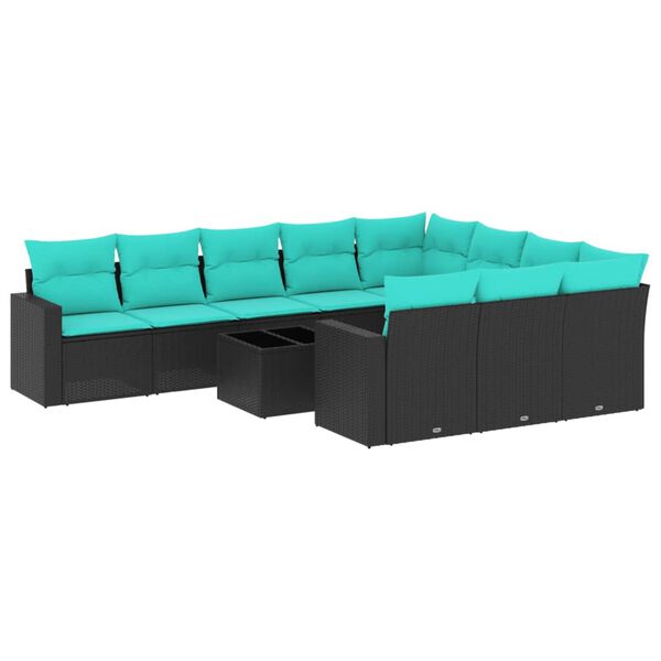 vidaXL 11-delige Loungeset met kussens poly rattan zwart