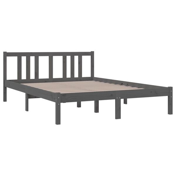 vidaXL Bedframe massief hout grijs 135x190 cm