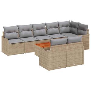 vidaXL Tuinbankenset met kussen 9 pcs Beige poly rattan