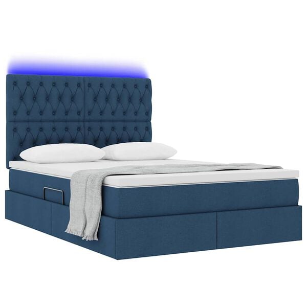 vidaXL Opbergbed met LED met matras Blauw 140 x 200 cm Polyester