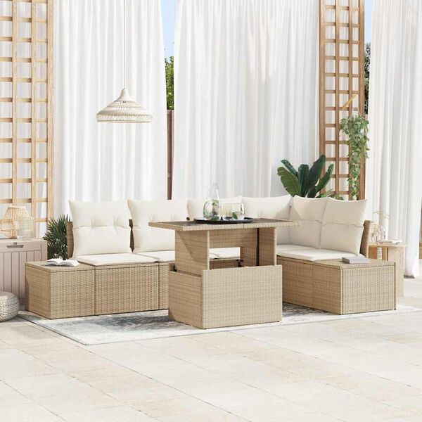 vidaXL Tuin Sofa Set met kussen 6 pcs Beige poly rattan