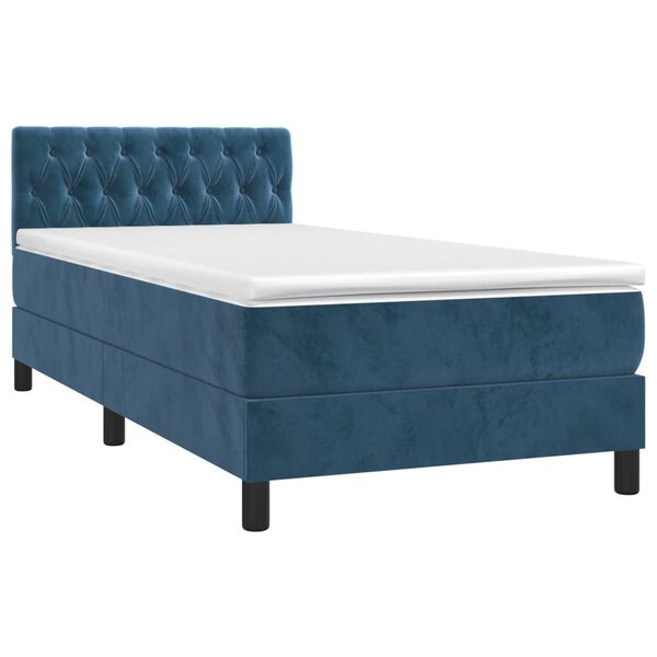 vidaXL Boxspring met matras en LED fluweel donkerblauw 90x190 cm