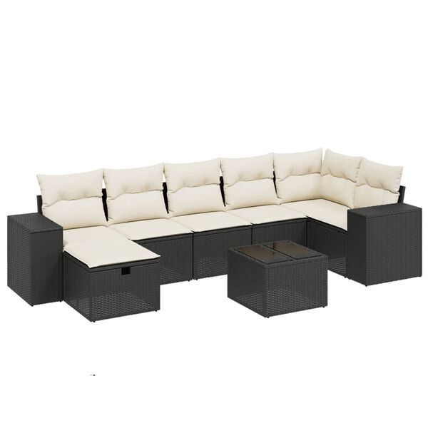 vidaXL 8-delige Loungeset met kussens poly rattan zwart