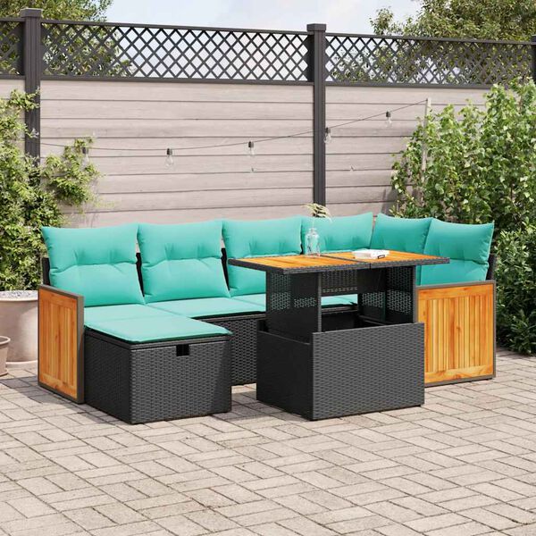 vidaXL 7-delige Loungeset met kussens poly rattan acacia bruin