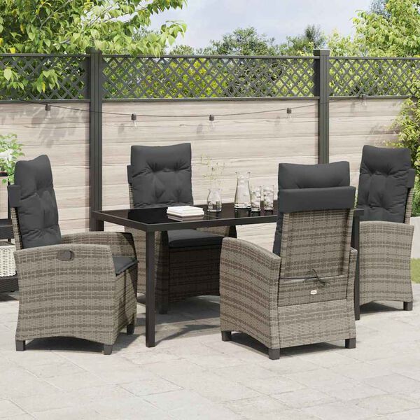 vidaXL Tuin eettafelset met kussen 5 pcs Grijs poly rattan