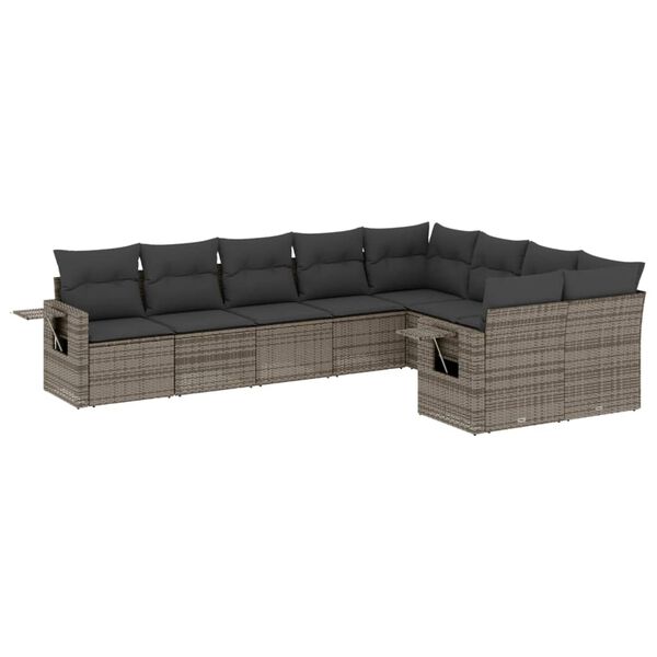 vidaXL 9-delige Loungeset met kussens poly rattan grijs