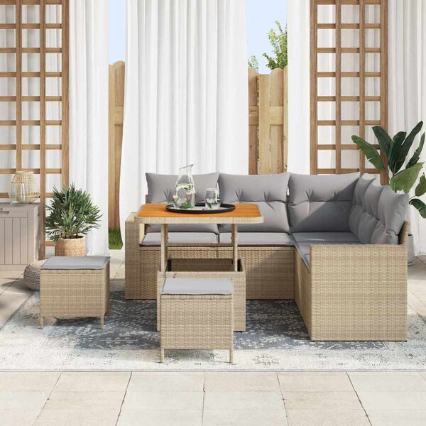 vidaXL Tuinbankenset met kussen 9 pcs Beige en Licht Grijs poly rattan