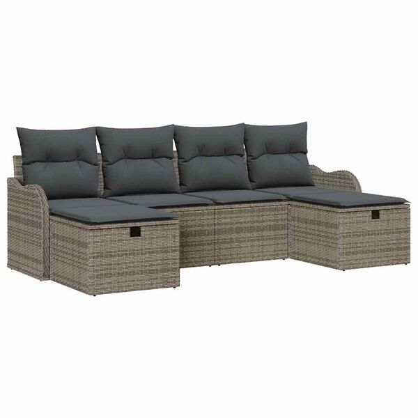 vidaXL Tuin Sofa Set met kussen met opslag 6 pcs Grijs Poly riet