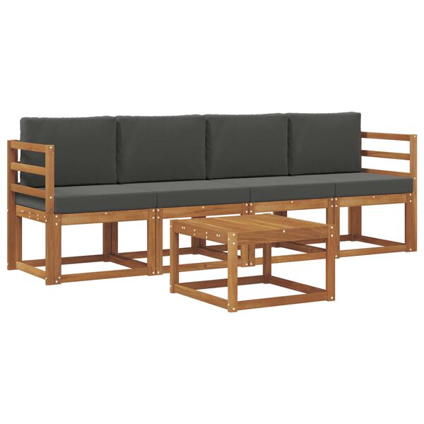 vidaXL Buiten bankenset met kussen 5 pcs Natuurlijk en Antraciet