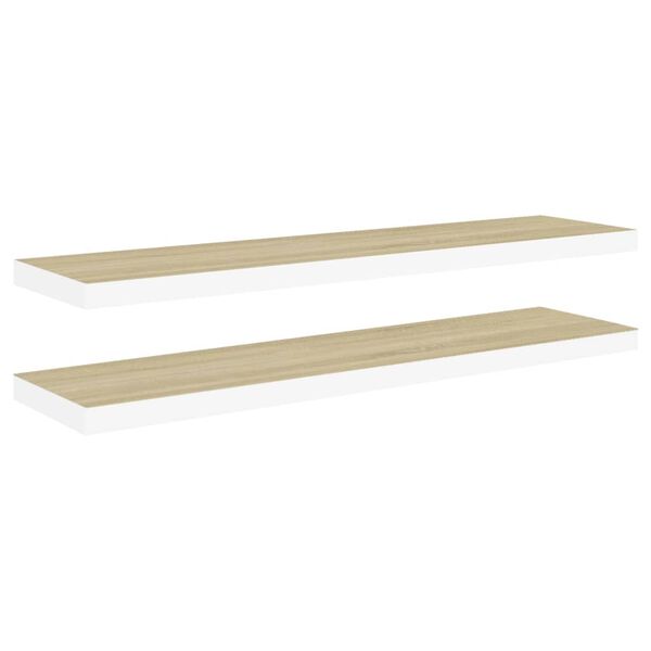 vidaXL Wandschappen zwevend 2 st 120x23,5x3,8 cm MDF eikenkleurig wit
