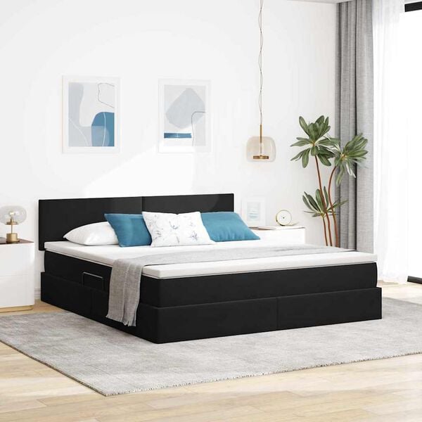 vidaXL Opbergbed met LED met matras met LED Zwart 180 x 200 cm Fluweel