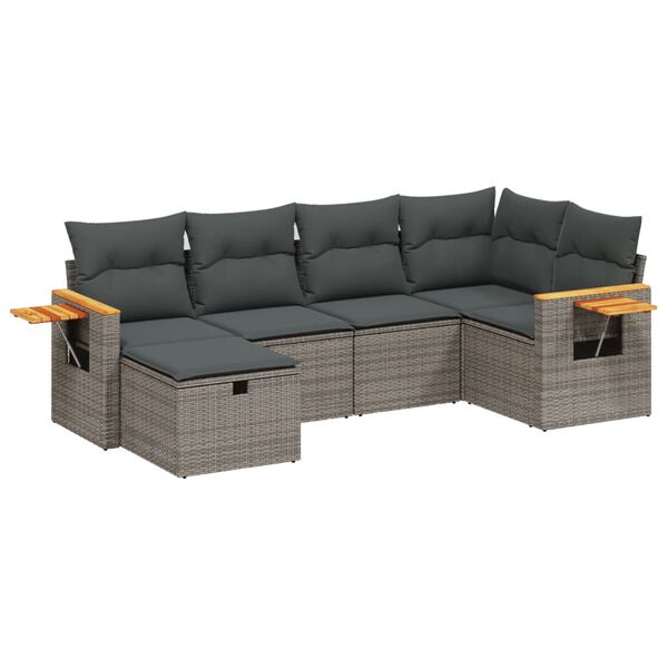 vidaXL 6-delige Loungeset met kussens poly rattan grijs
