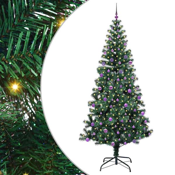 vidaXL Kunstmatig Voorverlicht Kerstboom Groen 240 cm PVC en Metaal