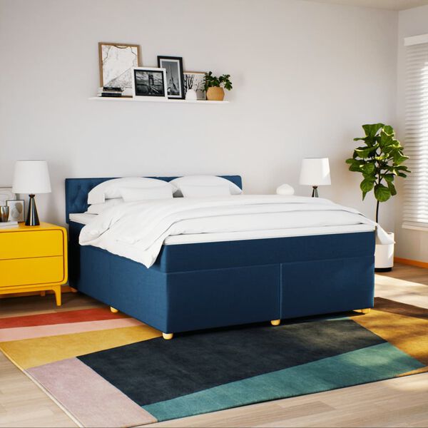 vidaXL Boxspring met matras stof blauw 180x200 cm