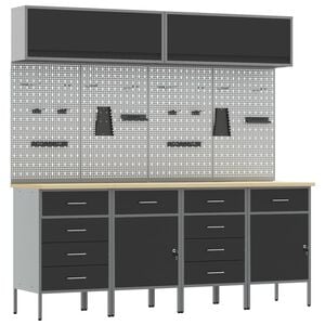 vidaXL Werkkast set met lade met opslag met slot 10 st Zwart