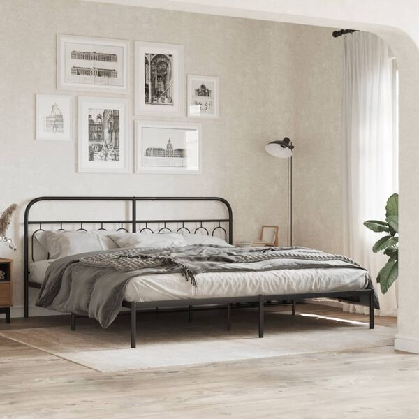 vidaXL Bedframe met hoofdbord metaal zwart 200x200 cm
