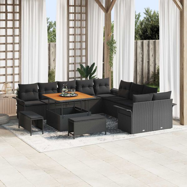 vidaXL Tuin Sofa Set met kussen met opslag met kussen 13 pcs Zwart