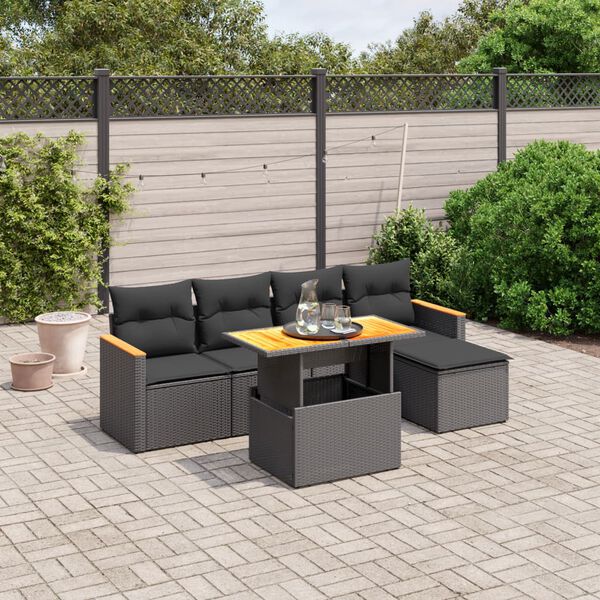 vidaXL 6-delige Loungeset met kussens poly rattan zwart