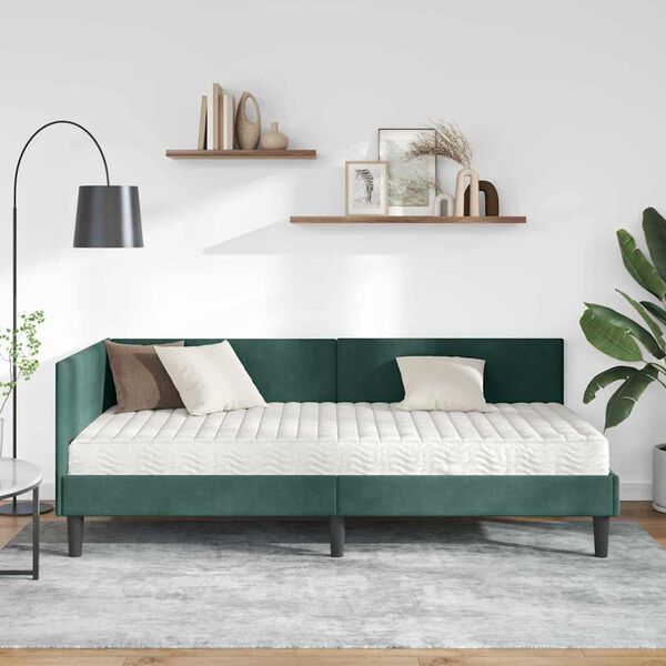 vidaXL Hoekbedframe met Matras Anders 2 pcs Groen Fluweel