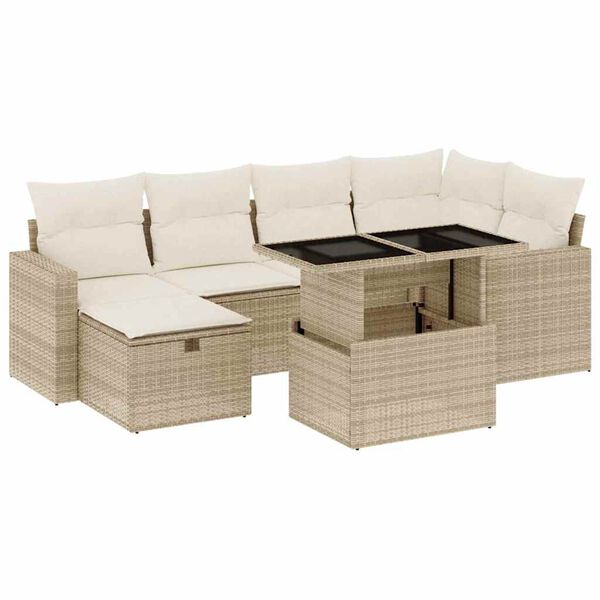 vidaXL 7-delige Loungeset met kussens poly rattan beige