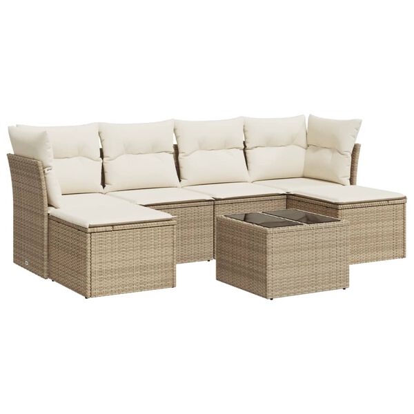 vidaXL 7-delige Loungeset met kussens poly rattan beige
