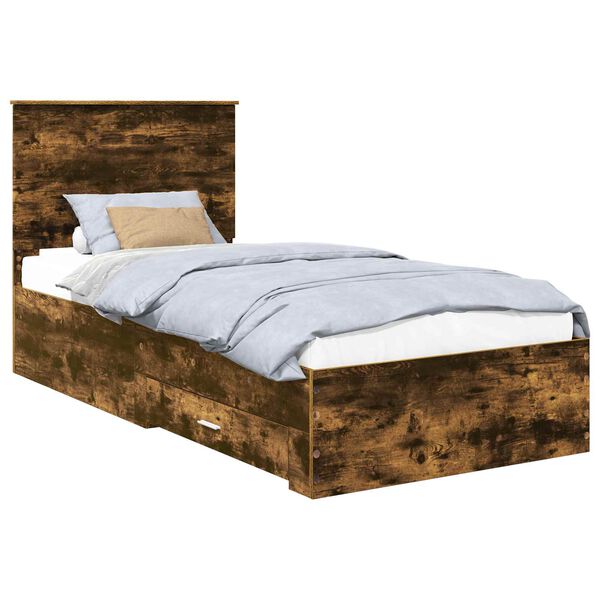 vidaXL Bedframe met hoofdeinde Gerookt eiken 90 x 200 cm Bewerkt hout