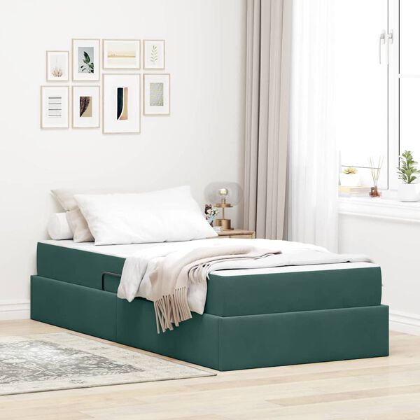 vidaXL Opbergbed met matras met matras Donkergroen 90 x 190 cm Fluweel
