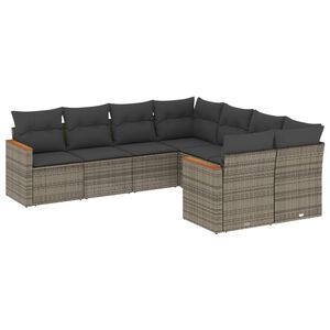 vidaXL 8-delige Loungeset met kussens poly rattan grijs