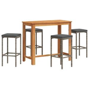 vidaXL 5-delige Tuinbarset massief acaciahout en poly rattan grijs