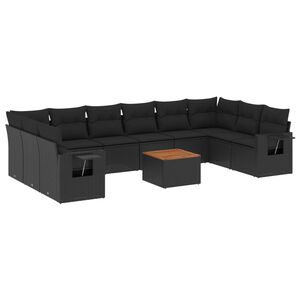 vidaXL 11-delige Loungeset met kussens poly rattan zwart